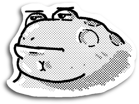 black and white illustration of serious frog