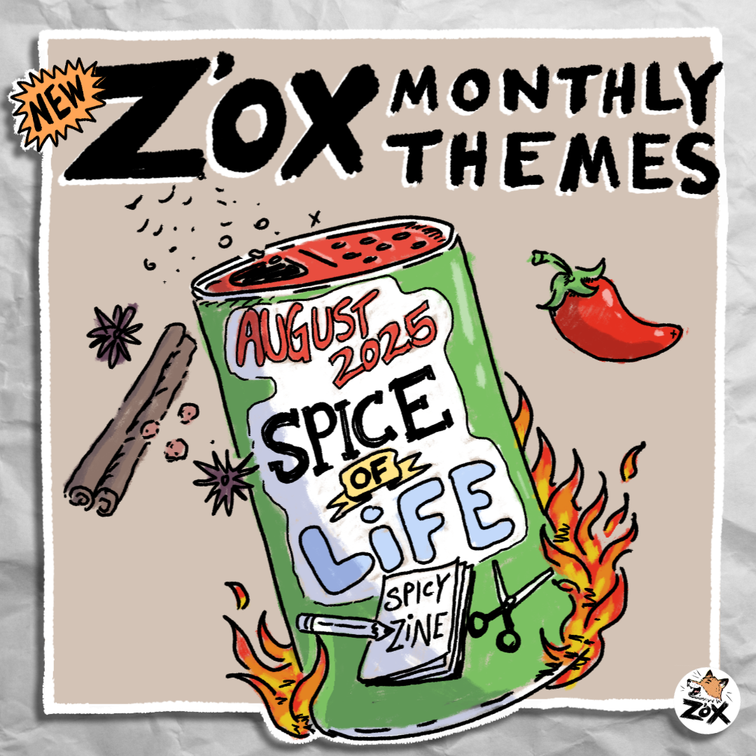 colorful illustration of a spice canister depicting the theme of the month with the text August 2025 Spice of Life